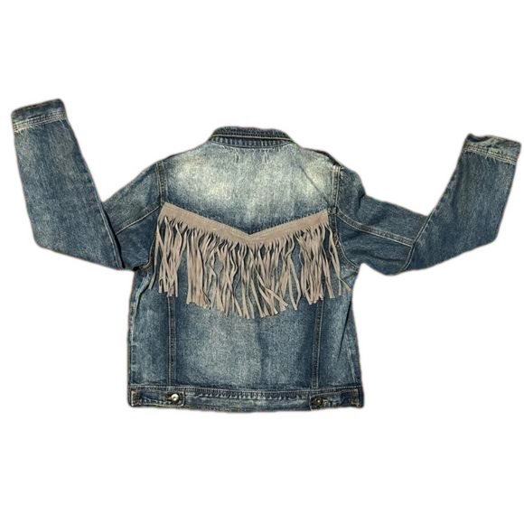 Jean Jacket with Fringe on Back - Picture 2 of 6